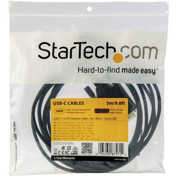 StarTech.com 10ft (3m) USB C to DVI Cable - 1080p USB Type-C to DVI-Digital Video Display Adapter Monitor Cable - Works w/ Thunderbolt 3 - Image 4