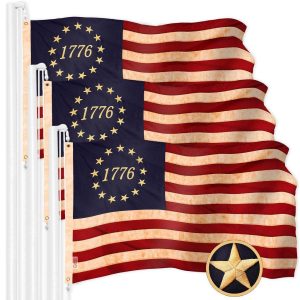 G128 3 Pack: Betsy Ross 1776 Tea-Stained Flag | 2x3 Ft | ToughWeave Pro Series Embroidered 420D Polyester | Historical Flag, Embroidered Design, Indoor/Outdoor, Brass Grommets, High Quality