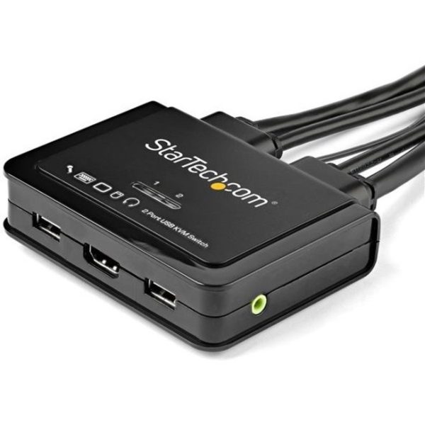 StarTech.com 2 Port HDMI KVM Switch - 4K 60Hz - Compact UHD HDMI USB KVM Switch with 4ft Cables & Audio - Bus Powered & Remote Switching - Image 5