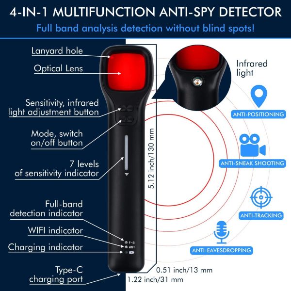 Detector   7 Sensitivity Levels Hidden Camera Finder Vibration Alarm Hidden Camera Detectors Bug Detector RF Detector Anti Spy Detector GPS Tracker Detector Bug Sweeper Detector - Image 6