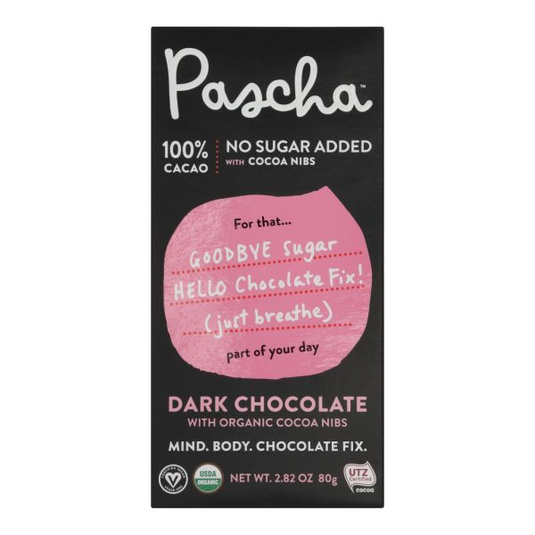 Pascha - Bar Dark Chocolate  100% Nibs - Case of 10 - 2.82 OZ - Image 2