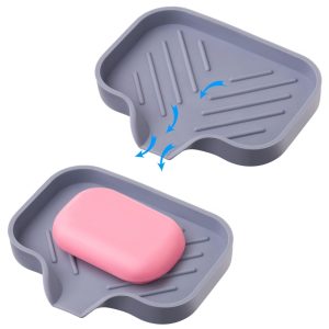 2 pcs Grey Silicone Soap Tray Self Draining Soap Dish Soap Holder Self Draining Soap Dish for Bar Soap Soap Dishes That Drain Soap Dish for Sink Organizer for Bathroom and Kitchen.