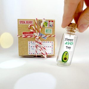 Tiny Magical Message in a Bottle Gift Idea Classy Inspirational Gifts for Him and Her Unique Presents for Women and Men (Green Avocado Happy Avo Day in Craft Gift Box)