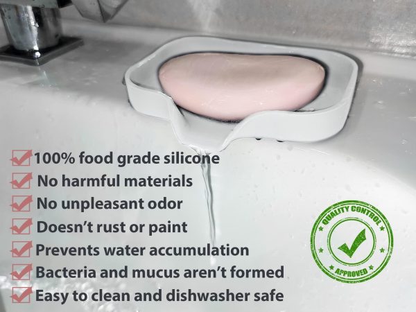 2 Pcs White Silicone Self Draining Rectangular Soap Dishes   Waterfall Soap Trays   Soap Dishes for Bar Soap   Soap Boxes   Soap Case   Soap Container   Soap Pads   Kitchen Sink   Shower   Bathroom. - Image 5