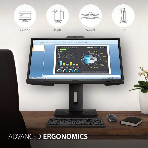 ViewSonic VG2440V 24 Inch 1080p IPS Video Conferencing Monitor with Integrated 2MP Camera, Microphone, Speakers, Eye Care, Ergonomic Design, HDMI DisplayPort VGA Inputs for Home and Office - Image 4