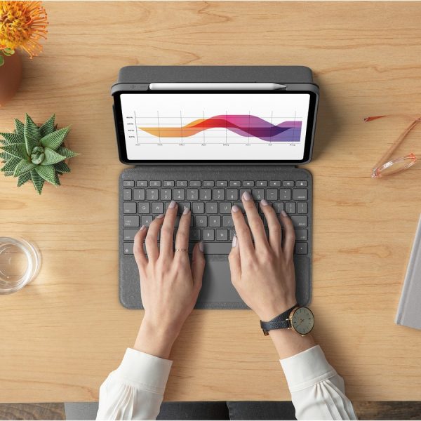Logitech Folio Touch Keyboard/Cover Case (Folio) Apple, Logitech iPad Air (4th Generation), iPad Air (5th Generation) Tablet - Oxford Gray - Image 3