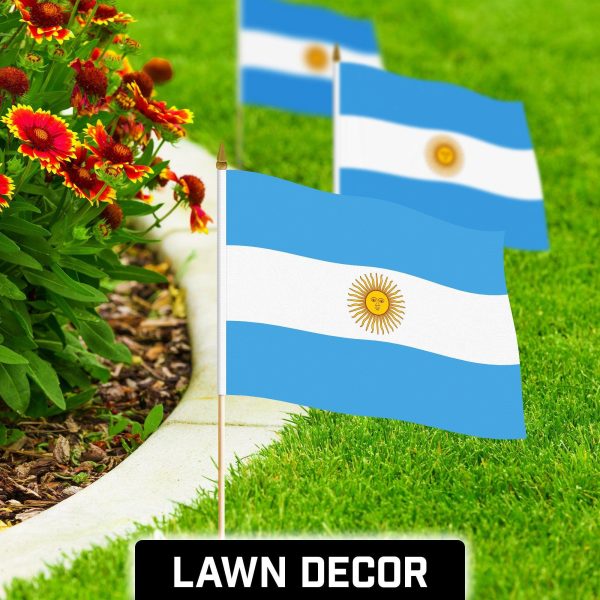 G128 50 Pack Handheld Argentina Argentinian Stick Flags | 12x18 In | Printed 150D Polyester, Country Flag, Solid Wooden Stick, Spear Gold Tip - Image 2