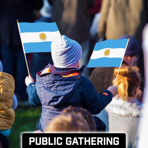 G128 50 Pack Handheld Argentina Argentinian Stick Flags | 12x18 In | Printed 150D Polyester, Country Flag, Solid Wooden Stick, Spear Gold Tip - Image 5