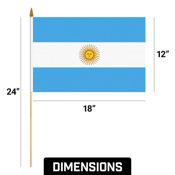 G128 50 Pack Handheld Argentina Argentinian Stick Flags | 12x18 In | Printed 150D Polyester, Country Flag, Solid Wooden Stick, Spear Gold Tip - Image 8
