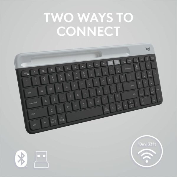 Logitech K585 Multi-Device Slim Wireless Keyboard, Built-in Cradle for device, Bluetooth/Receiver, Easy Switch, Graphite - Image 5