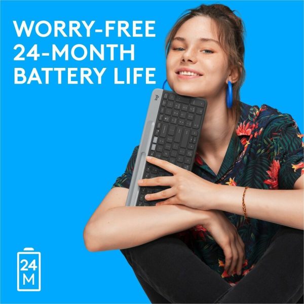 Logitech K585 Multi-Device Slim Wireless Keyboard, Built-in Cradle for device, Bluetooth/Receiver, Easy Switch, Graphite - Image 7