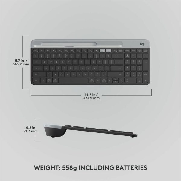 Logitech K585 Multi-Device Slim Wireless Keyboard, Built-in Cradle for device, Bluetooth/Receiver, Easy Switch, Graphite - Image 8