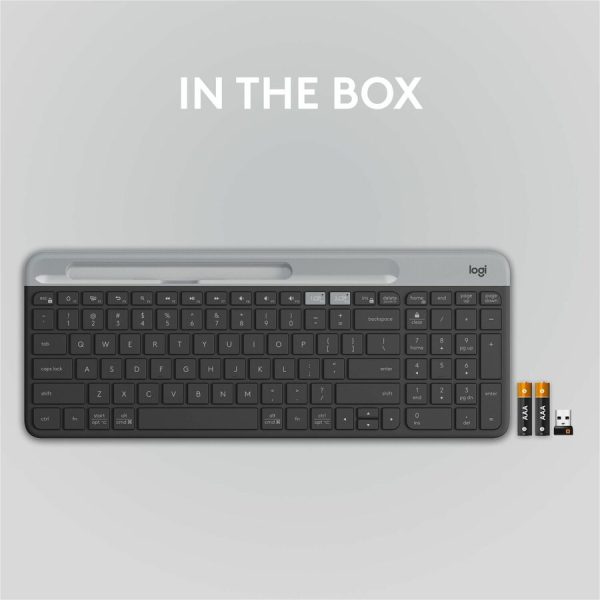 Logitech K585 Multi-Device Slim Wireless Keyboard, Built-in Cradle for device, Bluetooth/Receiver, Easy Switch, Graphite - Image 9