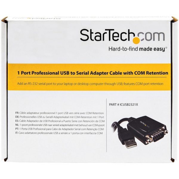 StarTech.com 1ft (30cm) 1-Port Professional USB to Serial Adapter Cable with COM Retention, USB to RS232 Adapter - TAA - Image 4