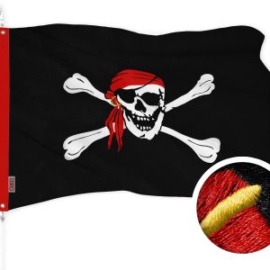 G128 Pirate Jolly Roger Red Head Scarf Flag | 20x30 In | ToughWeave Series Embroidered 300D Polyester | Novelty Flag, Embroidered Design, Indoor/Outdoor, Brass Grommets