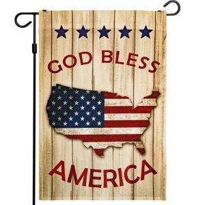 G128 - God Bless America Patriotic USA Flag Map Garden Flag, | 12x18 Inch | Printed 150D Polyester - Rustic Holiday Seasonal Outdoor Flag