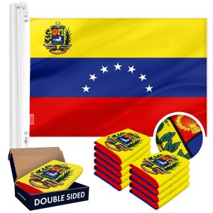 G128 10 Pack: Venezuela 7 Stars Venezuelan Flag | 4x6 Ft | Double ToughWeave Series Double Sided Embroidered 210D Polyester | Country Flag, Embroidered Design, Brass Grommets, Heavy Duty, 2-ply