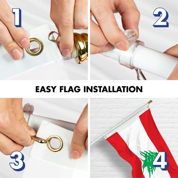 G128 Combo Pack: 6 Ft Tangle Free Spinning Flagpole (White) & Lebanon Flag 3x5 Ft Printed 150D Polyester, Brass Grommets (Flag Included) Aluminum Flag Pole - Image 7