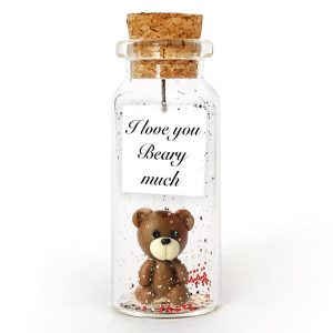 Cute Girlfriend and Boyfriend Gifts Personalized Anniversary Present for Her Him Custom Birthday Gift Idea for Women Men (Brown Bear I Love You Beary Much Gift Bottle)