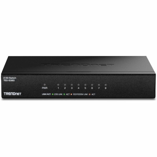 TRENDnet 8-Port Unmanaged 2.5G Switch, 8 x 2.5GBASE-T Ports, 40Gbps Switching Capacity, Backwards Compatible with 1000Mbps Devices, Fanless, Wall Mountable, Black, TEG-S380 - Image 3