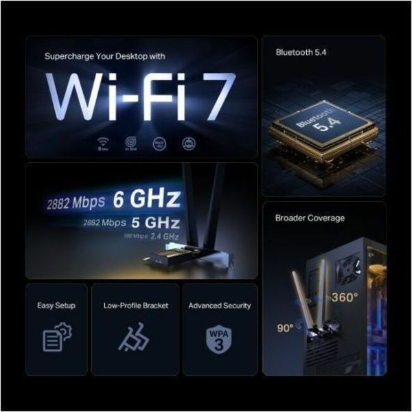 TP-Link Archer TBE400E IEEE 802.11a/b/g/n/ac/ax/be Bluetooth 5.4 Tri Band Wi-Fi/Bluetooth Combo Adapter for Computer - Image 6