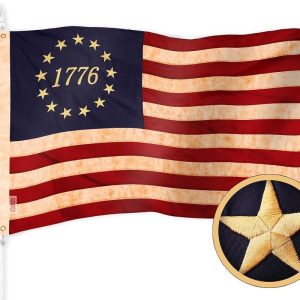 G128 Betsy Ross 1776 Tea-Stained Flag | 2x3 Ft | ToughWeave Pro Series Embroidered 420D Polyester | Historical Flag, Embroidered Design, Indoor/Outdoor, Brass Grommets, High Quality