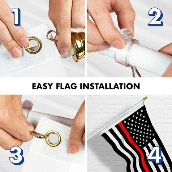 G128 Combo Pack: 6 Feet Tangle Free Spinning Flagpole (White) Thin Red Line Flag 3x5 ft Printed 150D Brass Grommets (Flag Included) Aluminum Flag Pole - Image 7