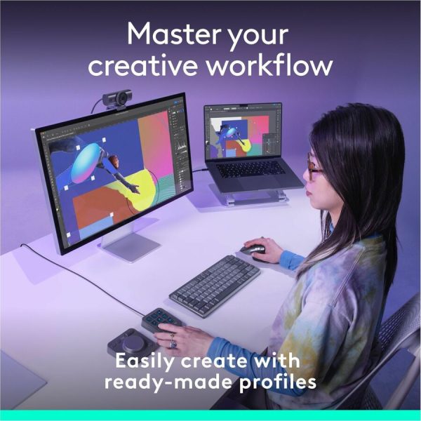 Logitech MX Creative Console, Programmable Keypad With 9 Customizable LCD Keys and Control Dial for Graphic Design, Video Editing, Photography, use with Adobe, Zoom, Spotify and more (Graphite) - Image 2