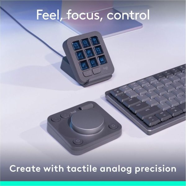 Logitech MX Creative Console, Programmable Keypad With 9 Customizable LCD Keys and Control Dial for Graphic Design, Video Editing, Photography, use with Adobe, Zoom, Spotify and more (Graphite) - Image 6