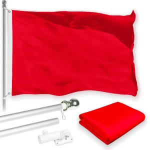 G128 Combo Pack: 5 Ft Tangle Free Aluminum Spinning Flagpole (Silver) & Solid Red Color Flag 2.5x4 Ft, LiteWeave Pro Series Printed 150D Polyester | Pole with Flag Included