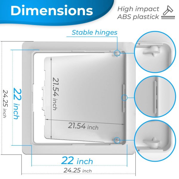 Access Panel for Drywall   22 x 22 inch   Wall Hole Cover   Access Door   Plumbing Access Panel for Drywall   Heavy Durable Plastic White - Image 2