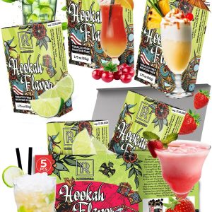 Cocktail Hookah Flavors Set 5 x 50g Non Tobacco Hookah Flavor for Your Hookah Bowl (Pina Colada Mohito Sex on The Beach Caipirinha Pink Lemonade) Hookah Bundle Pack of 5 Try These Tobacco