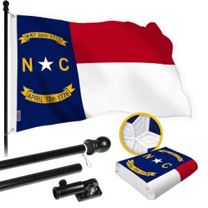 G128 Combo Pack: 5 Ft Tangle Free Spinning Flagpole (Black) & North Carolina Flag 2.5x4 Ft Embroidered 220GSM Spun Polyester, Brass Grommets (Flag Included) Aluminum Flag Pole