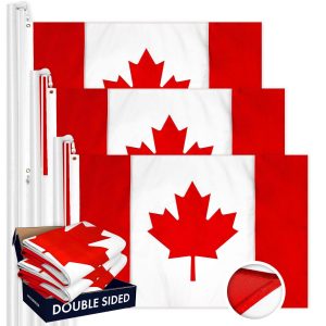G128 3 Pack: Canada Canadian Flag | 3x6 Ft | Double ToughWeave Series Double Sided Embroidered 210D Polyester | Country Flag, Embroidered Design, Indoor/Outdoor, Brass Grommets, Heavy Duty, 3-ply