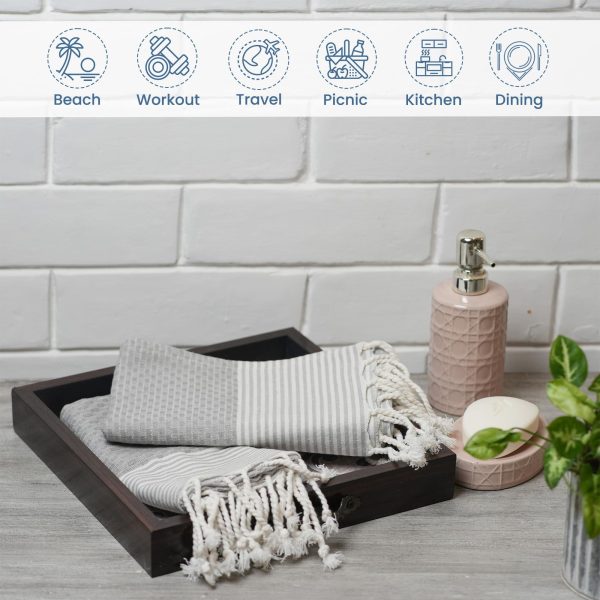 The Fine Living Co. Turkish Hand Towels   Set of 2 | 100% Cotton   Kitchen and Bathroom Hand Towels | Decorative Hand Towels for Bath Guest Face Hair Tea Dishcloth | 40”x18” (Gray) - Image 6