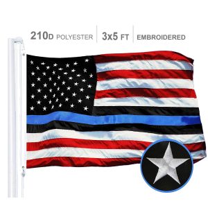 Blue Lives Matter Flag 210D Embroidered Polyester 3x5 Ft