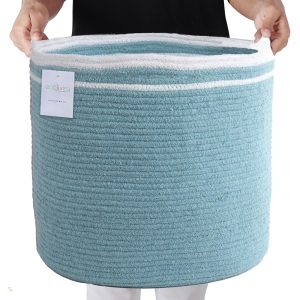 Large Recycled Cotton Rope Basket Blanket Storage Basket Pillows Toys Towels Laundry and Living Room Organization 15.8x13.8 Inches Eco friendly & Decorative Basket Blue