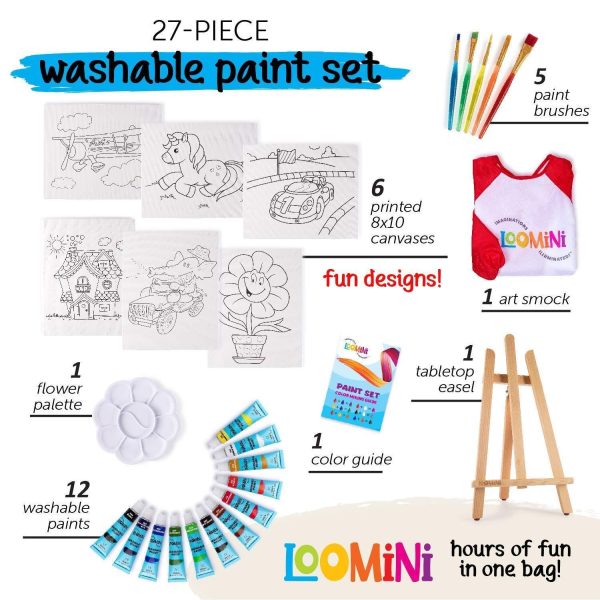 Paint Set for Kids | Premium Art Supplies for Boys & Girls | 27 Piece Washable Paint Set Includes Canvas Panels Paint Brushes Kids Apron Tabletop Art Easel & Storage Travel Bag - Image 2
