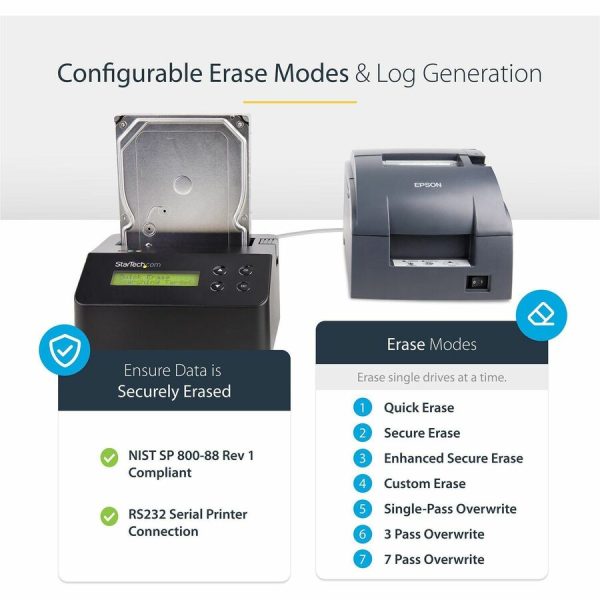 StarTech.com Hard Drive Eraser, Standalone HDD/SSD Sanitizer, 4Kn, Secure Erase Hard Disk Wiper Dock, Hardware Erasing Tool, TAA Compliant - Image 5