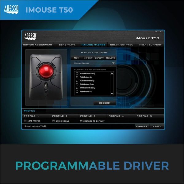 Adesso iMouse T50 - Wireless Programmable Ergonomic Trackball Mouse - Image 3
