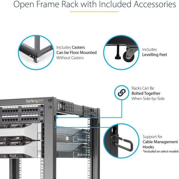 StarTech.com 4-Post 15U Mobile Open Frame Server Rack, 19" Network Rack with Casters, Rolling Rack for Computer/AV/Data/IT Equipment - Image 5