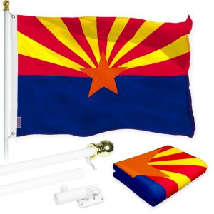 G128 Combo Pack: 6 Feet Tangle Free Spinning Flagpole (White) Arizona AZ State Flag 3x5 ft Printed 150D Brass Grommets (Flag Included) Aluminum Flag Pole