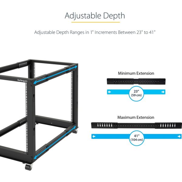 StarTech.com 4-Post 18U Mobile Open Frame Server Rack, 19" Network Rack with Casters, Rolling Rack for Computer/AV/Data/IT Equipment - Image 3