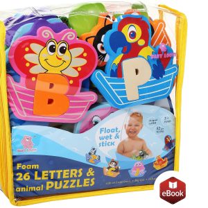 Non Toxic Foam Bath Toys for Boys Girls   Wet & Stick   Bathtub Alphabet with Toy Organizer   Educational Floating Toys Early Learning Puzzles   Fun Letters Animals Colors   Set of 52 Pcs with eBook