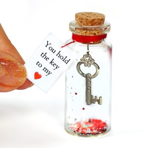 Anniversary Gift for Her & Him Romantic Present for Boyfriend Girlfriend Custom Message I Love You Gifts to Wife Husband (Key You Hold the Key to My Heart in a Bottle)