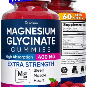 Magnesium Glycinate Gummies 400mg High Absorption Magnesium Supplement for Adults and Kids Sugar Free Gelatin Free Vegan Friendly Non GMO 60 Days Supply   Raspberry