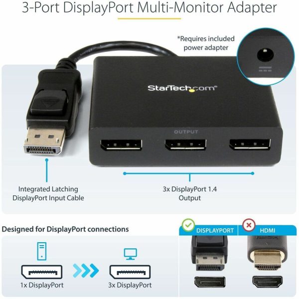 StarTech.com 3-Port DisplayPort 1.2 Splitter, DisplayPort to 3x DP Multi-Monitor Adapter, Dual 4K 30Hz and 1080p Computer MST Hub, Windows - Image 2