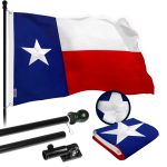 G128 Flag Pole 5 FT Black Tangle Free & Texas Flag 2.5x4 FT Combo Embroidered Spun Polyester