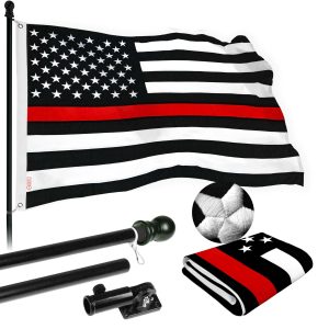 G128 - 6 Feet Tangle Free Spinning Flagpole (Black) Thin Red Line Flag Brass Grommets Spun Polyester 3x5 ft (Flag Included) Aluminum Flag Pole