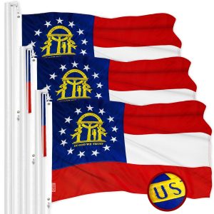 G128 3 Pack: Georgia GA State Flag | 4x6 Ft | ToughWeave Series Embroidered 300D Polyester | Embroidered Design, Indoor/Outdoor, Brass Grommets